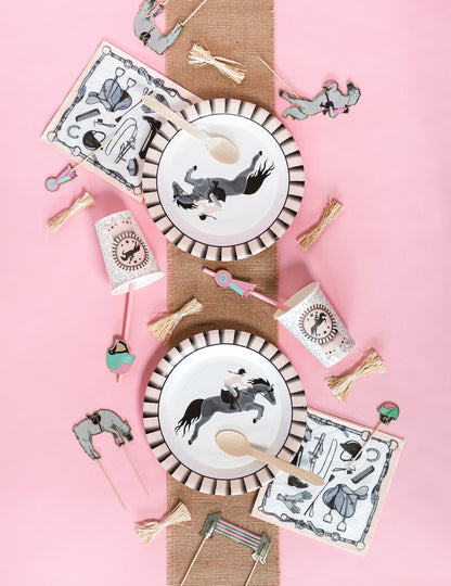 10 kartónových tanierov s jazdeckou tematikou 22,5 cm ružový kôň