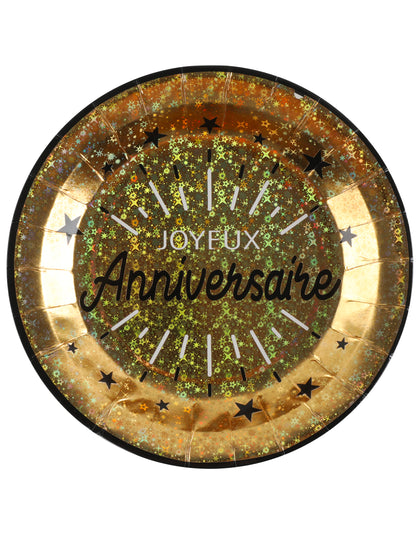 10 čierno-zlatých kartónových tanierov k narodeninám 22,5 cm elegantný metalický