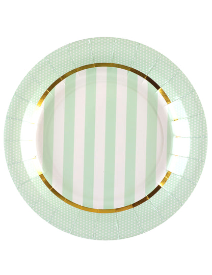 10 mätovo sfarbených papierových tanierov na oslavu bábätka 23 cm pruhovaný