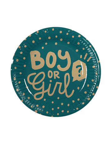 10 kartónových tanierov, chlapec alebo dievča, 23 cm zlatá tyrkysová