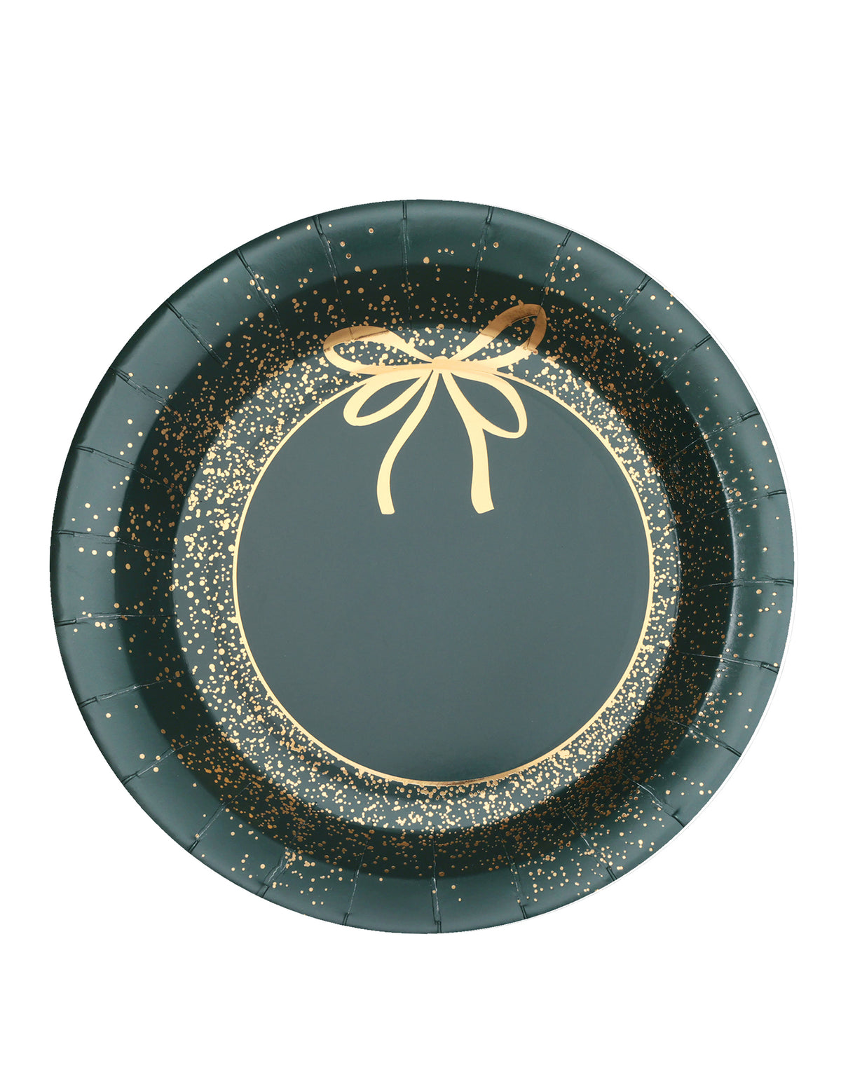 Assiettes en carton Noël pour fête vert et doré design chic avec motif de nœud