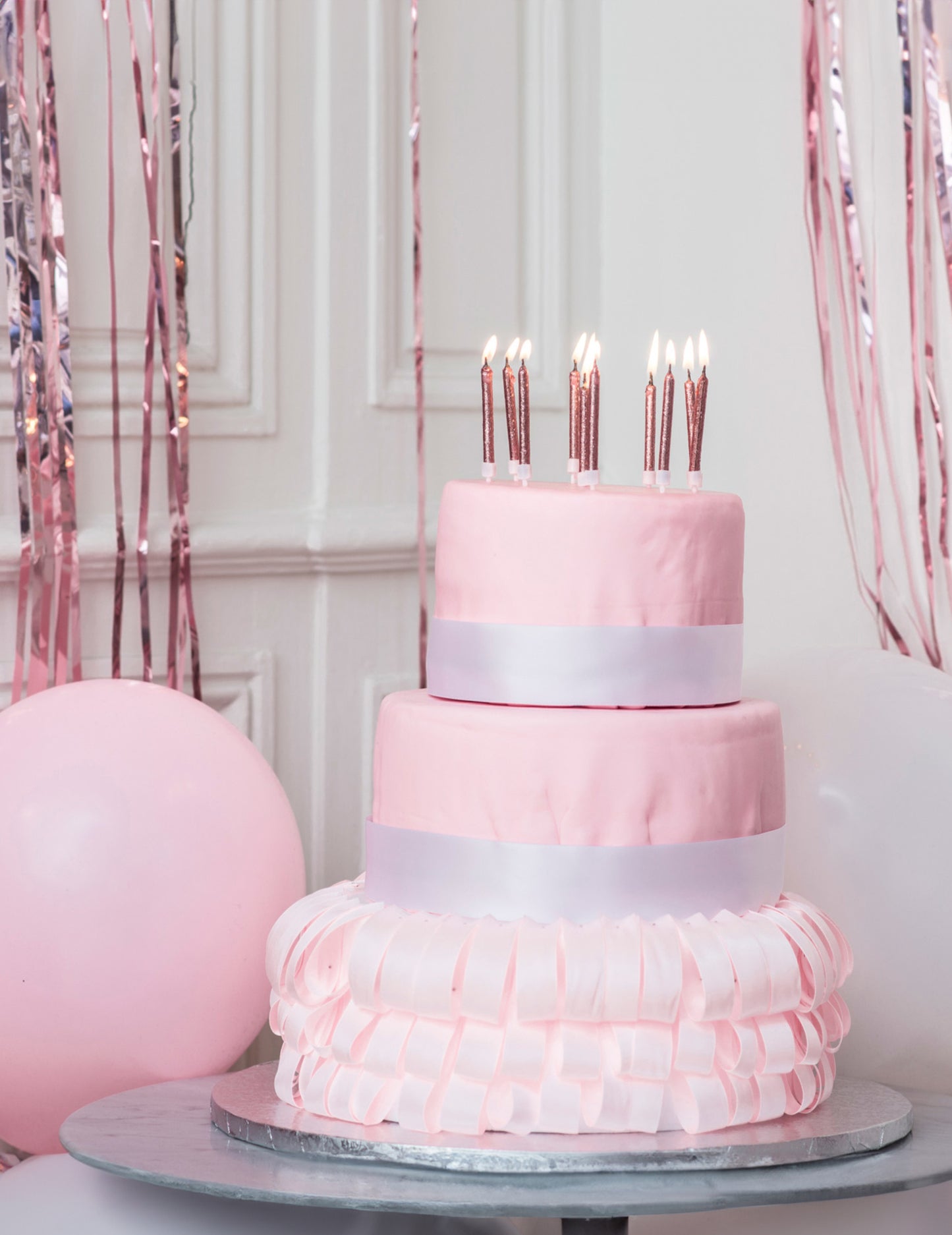 10 sviečok s trblietavými ružovo-zlatými bobešmi 6 cm narodeniny