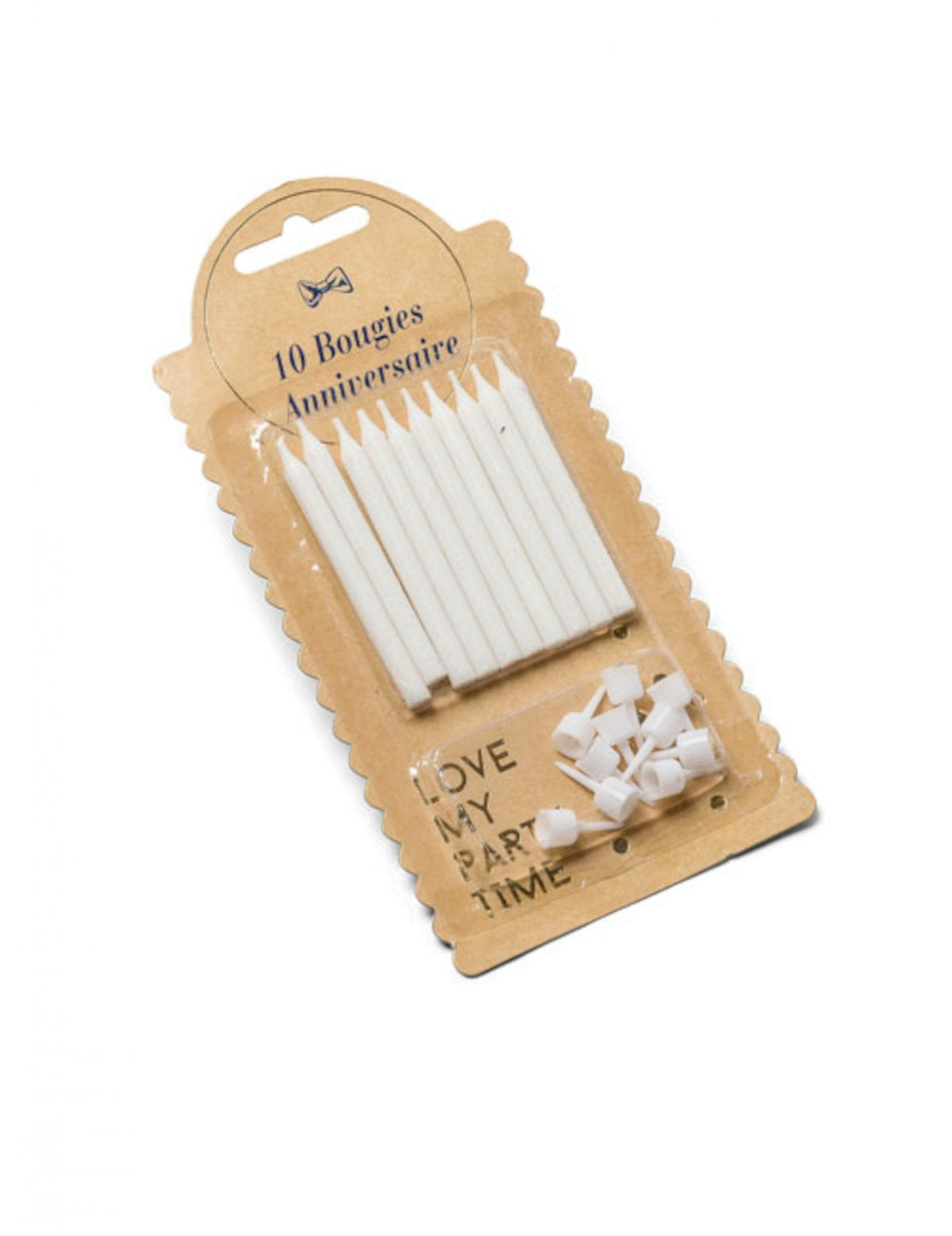 10 bougies d'anniversaire blanches avec bobèches