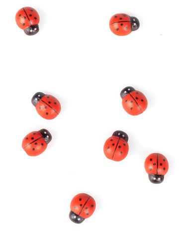 10 červených a čiernych drevených lienok 1,5 cm na dekoráciu 