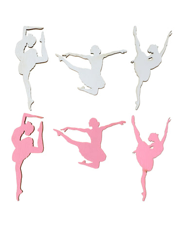 10 drevených stolových konfiet s balerínkami 1 x 2 cm ružová a biela