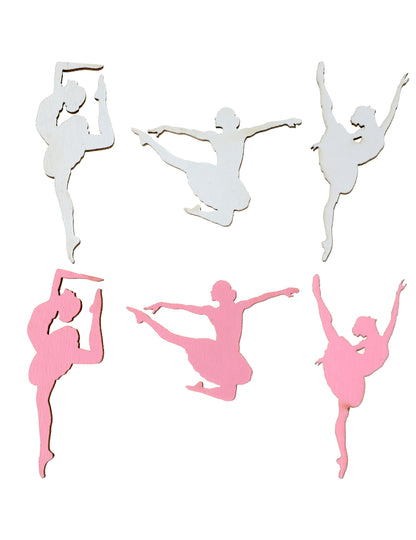 10 drevených stolových konfiet s balerínkami 1 x 2 cm ružová a biela