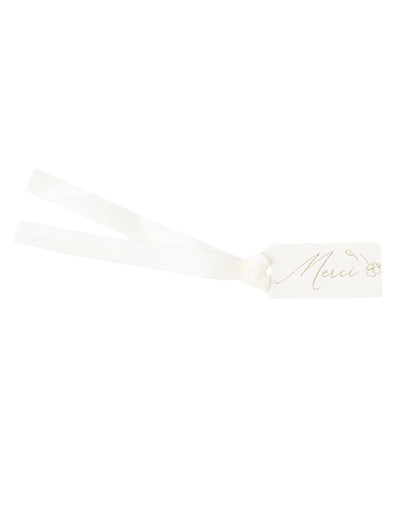Étiquettes merci fleurs pour baptême blanches et dorées