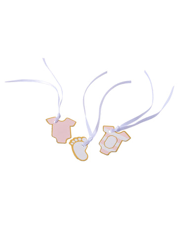 10 pruhovaných ružovo-zlatých etikiet „Little Wonder“, 3 x 1,7 cm so stuhami