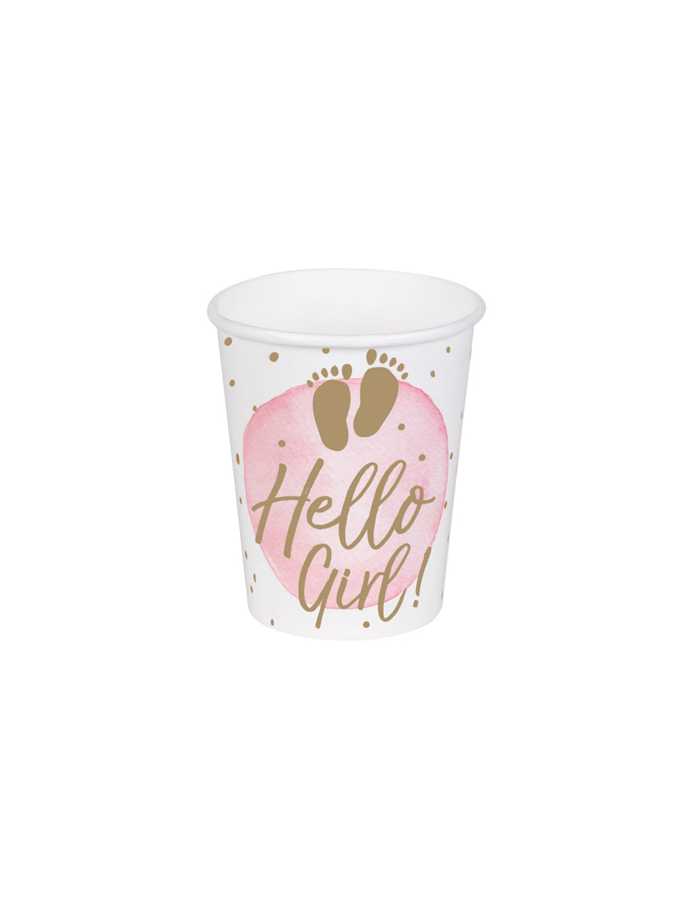 Gobelets en carton Hello Girl pour baby shower rose et or