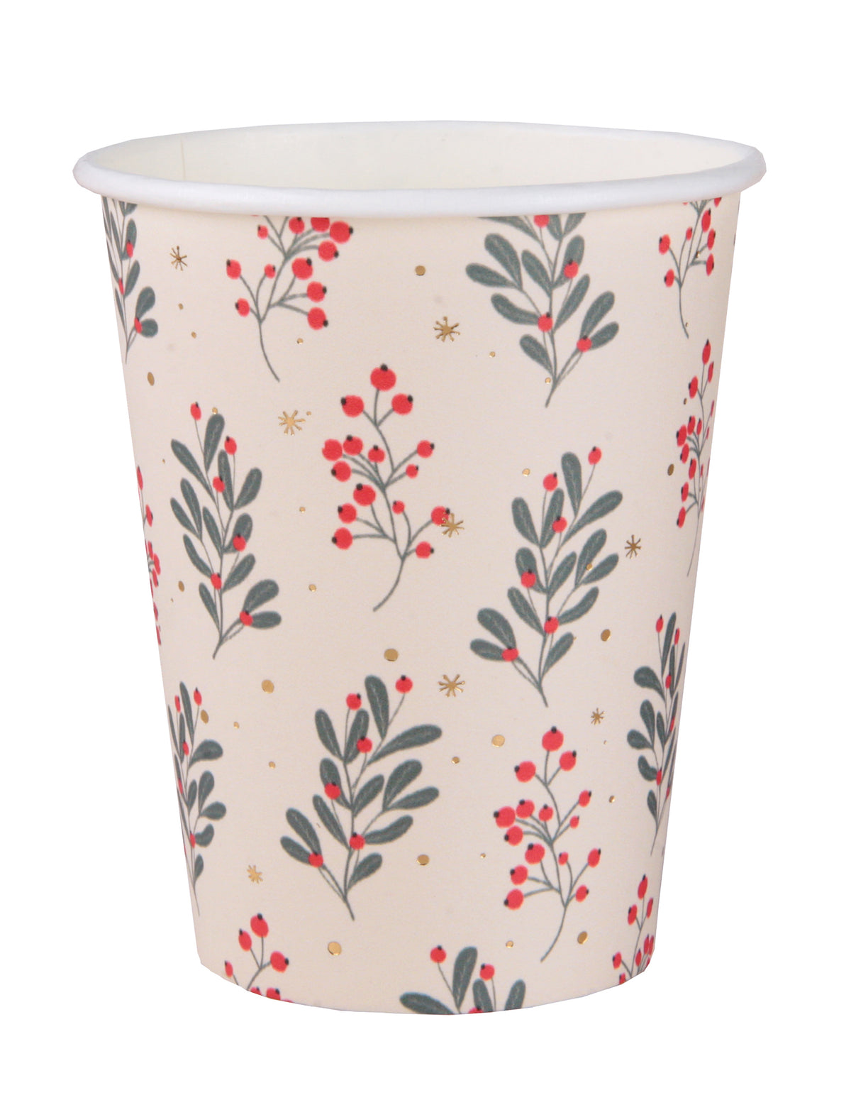 Gobelets en carton houx de Noël pour fête blanc avec motifs rouges et verts