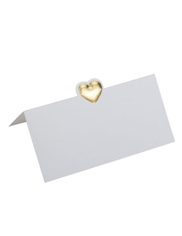 10 bielych kartičiek s malým zlatým srdcom 8 x 4 cm reliéfne