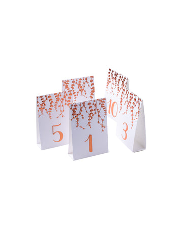 10 ružovo-zlatých fixiek na stôl z rastlinného papiera, 10 x 15 cm s listami