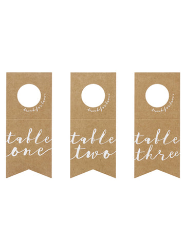 10 papierových stolových fixiek na fľaše s bielymi číslami