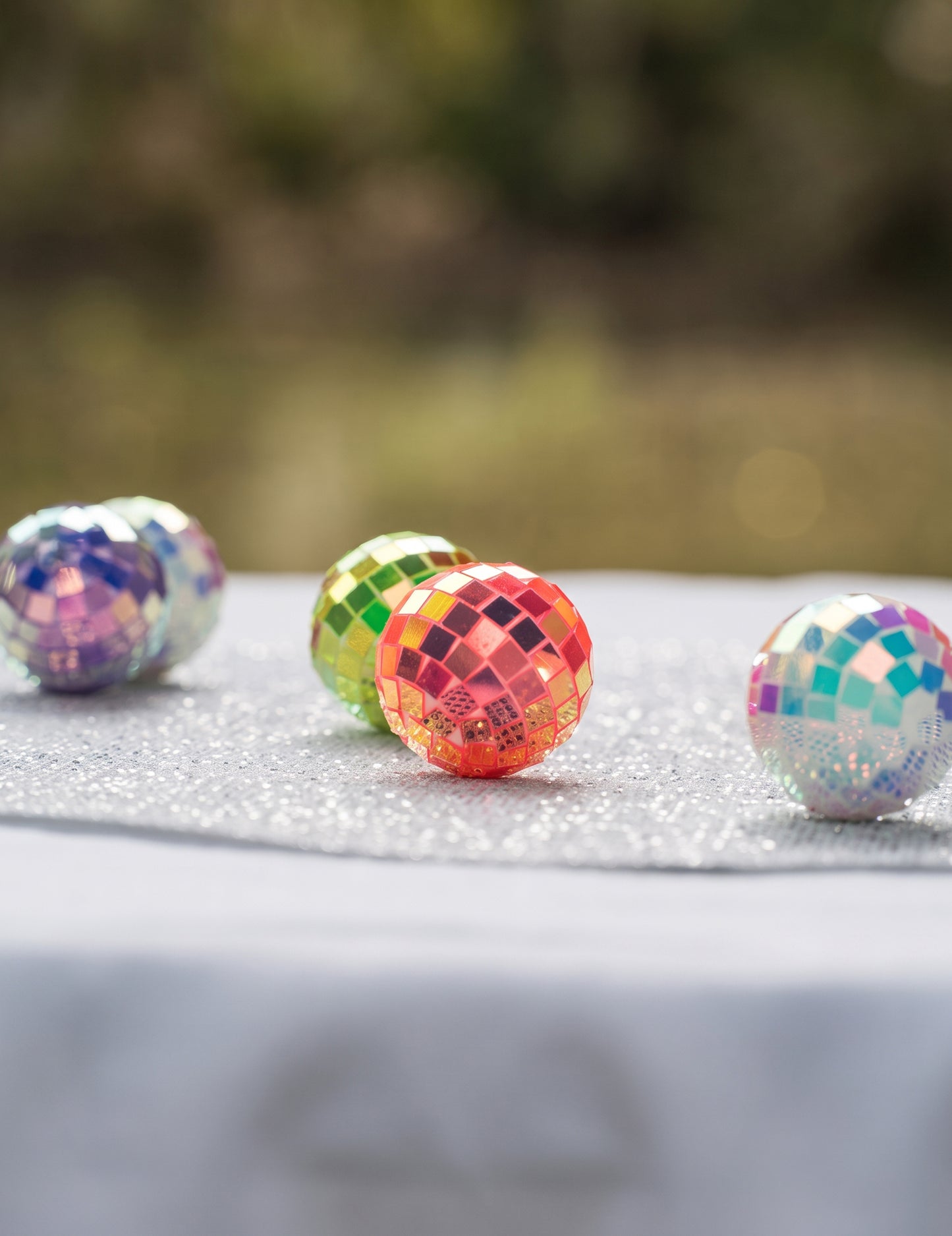 10 mini dúhových viacfarebných disco gúľ 4 cm