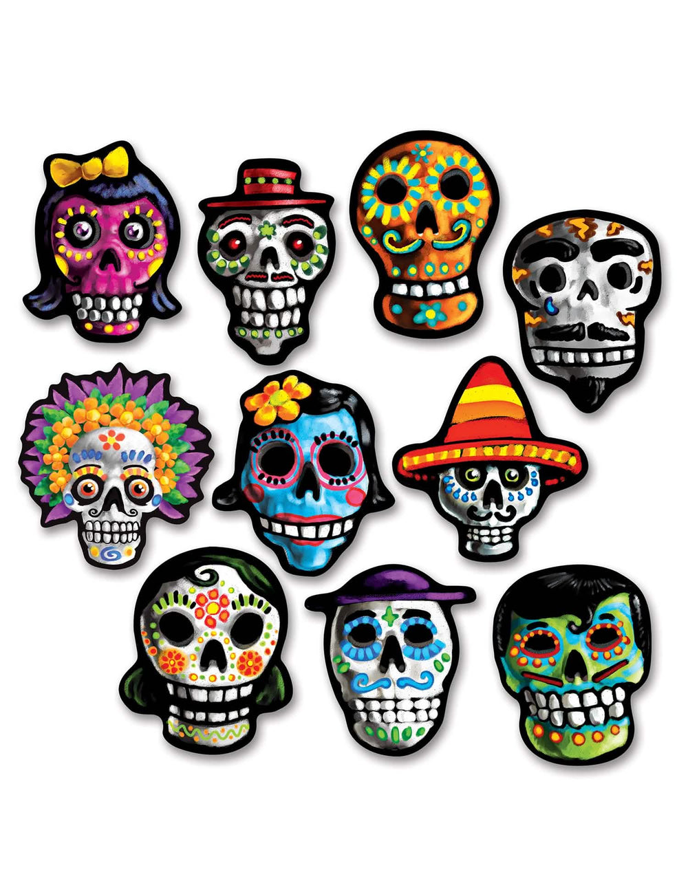 Mini kartónové dekorácie Dia de los Muertos na párty, viacfarebné