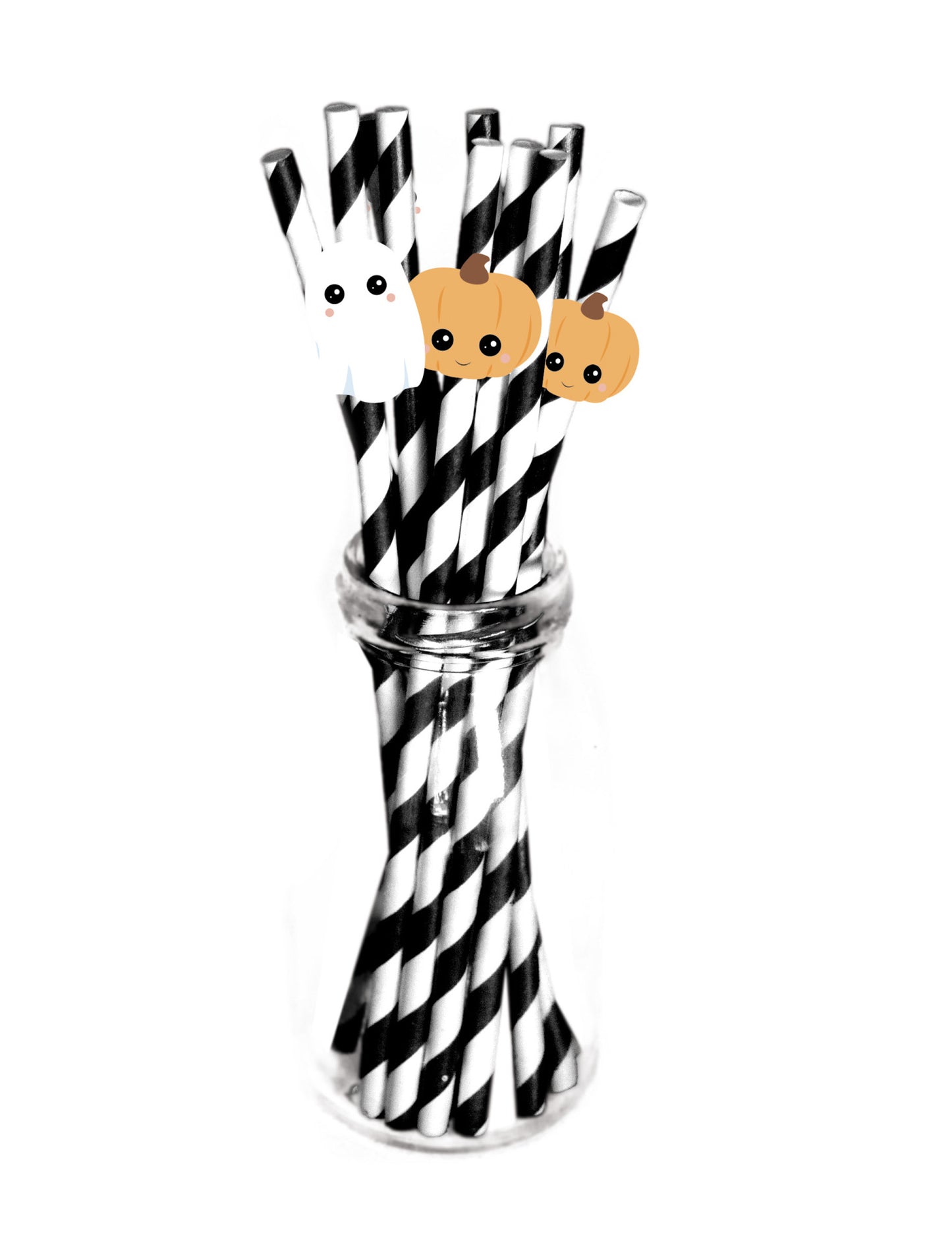 10 čiernobielych papierových slamiek, dizajn Sweety Halloween, 19,7 x 5 cm cm so vzormi tekvíc