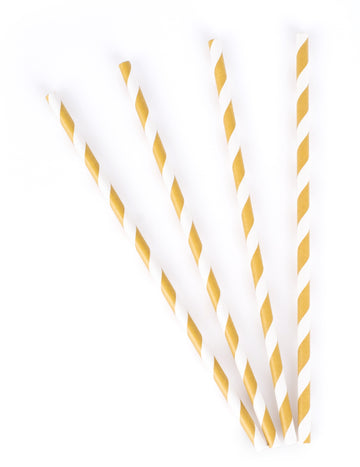 10 matných bielych a zlatých pruhovaných kartónových slamiek 19,5 cm