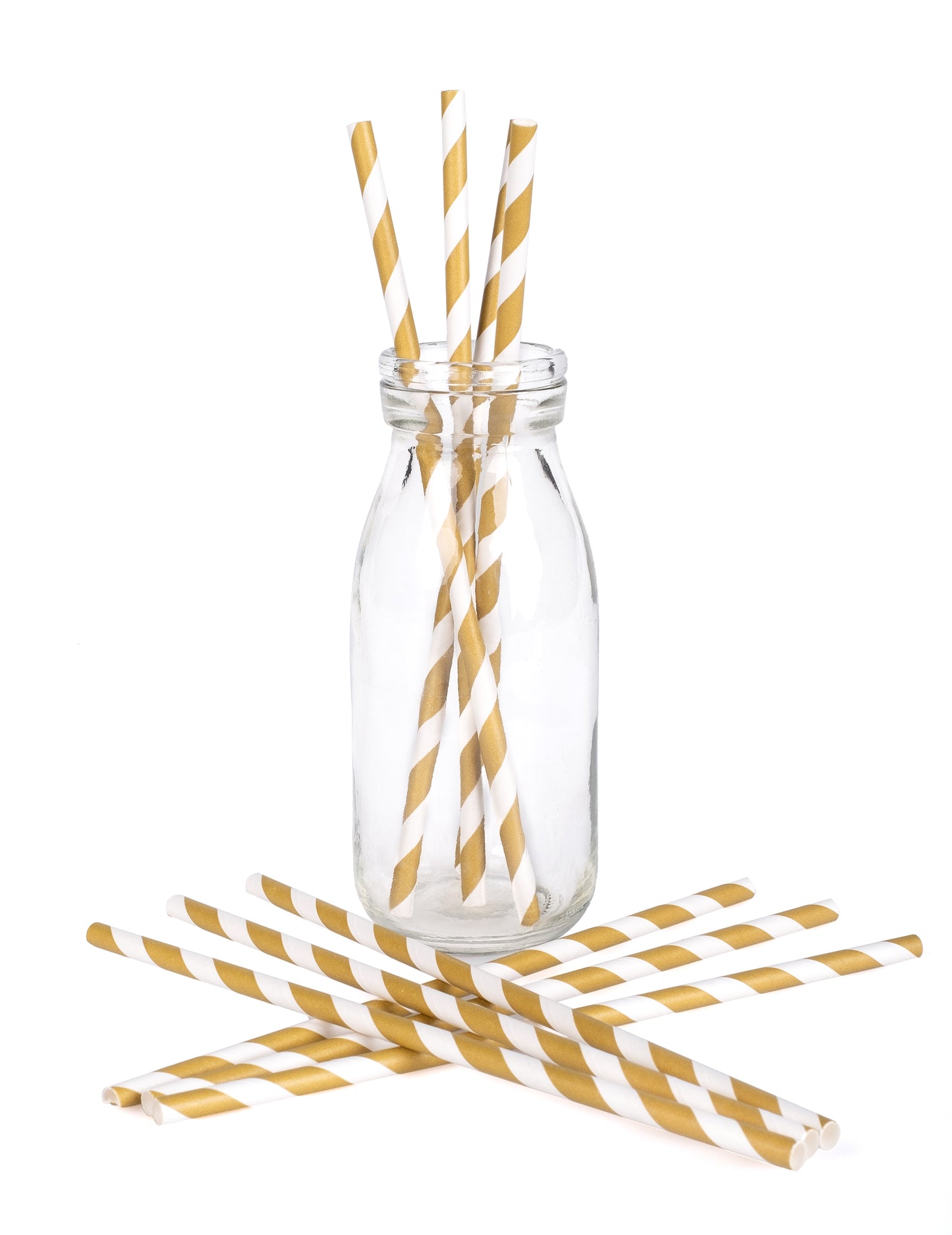 10 matných bielych a zlatých pruhovaných kartónových slamiek 19,5 cm