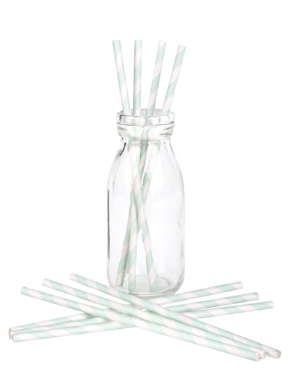 10 bielych a mätovo pruhovaných kartónových slamiek 19,5 cm na párty