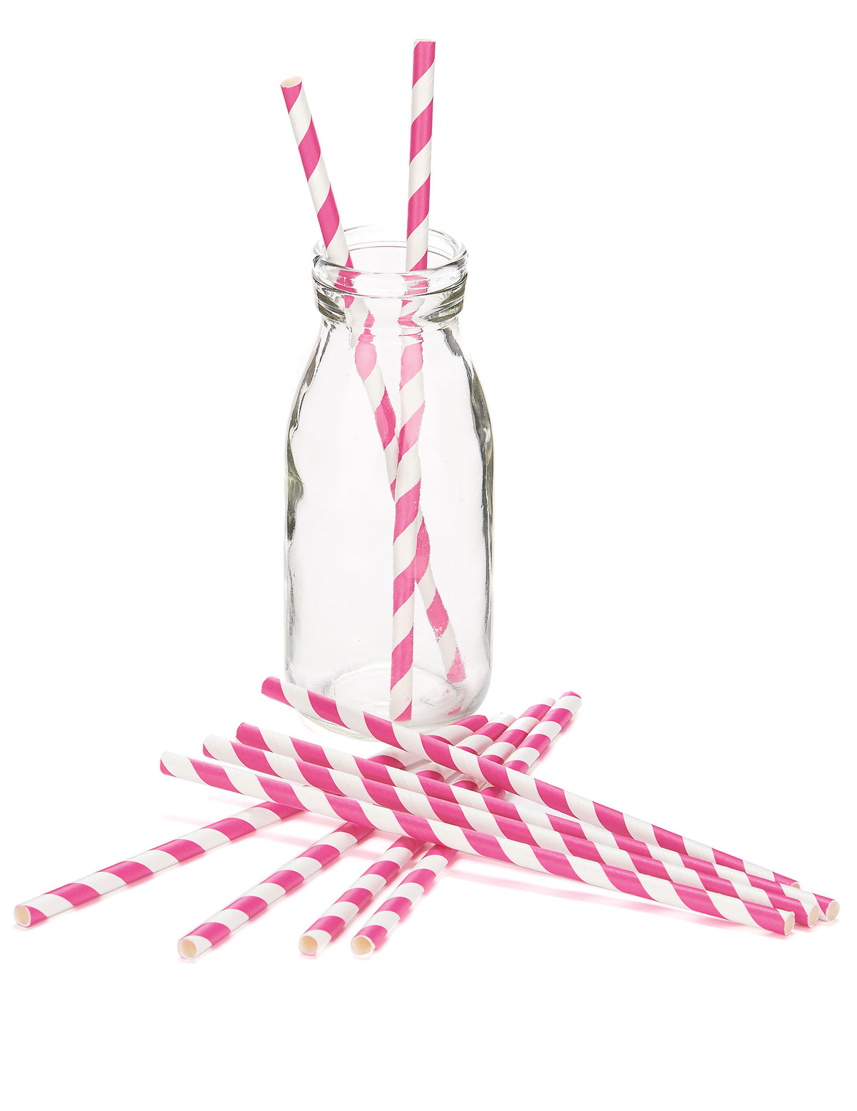 10 Pailles en carton rayées fuchsia 19,5 cm