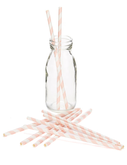 10 prútených ružových prúžkovaných papierových slamiek 19,5 cm na studené nápoje 