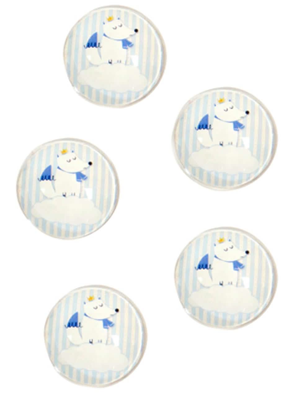 Sklenené dekoratívne guľôčky líšky na baby shower s modrými prúžkami