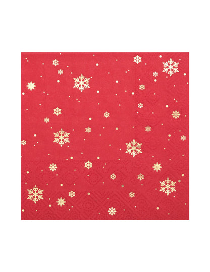 10 malých červených papierových obrúskov so zlatými vločkami, 25 x 25 cm cm Vianoce