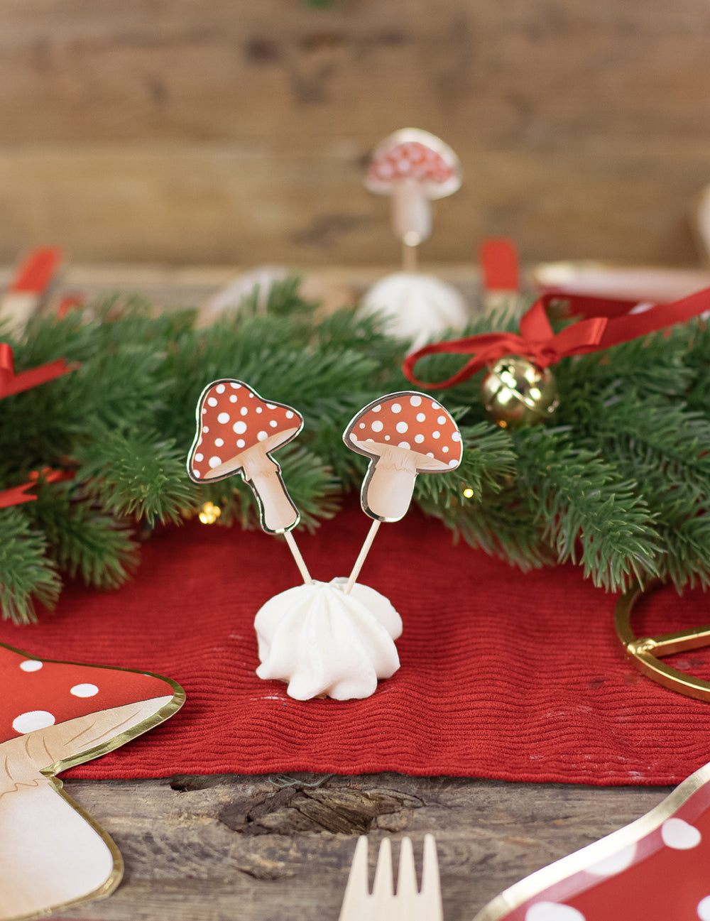 Mise en situation des pics à cocktail champignon