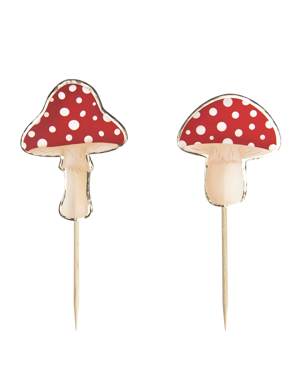Pics à cocktail champignon pour fête rouge et blanc en bois