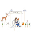 Pics à gâteaux mariés nature pour mariage multicolores décor champêtre avec animaux de la forêt