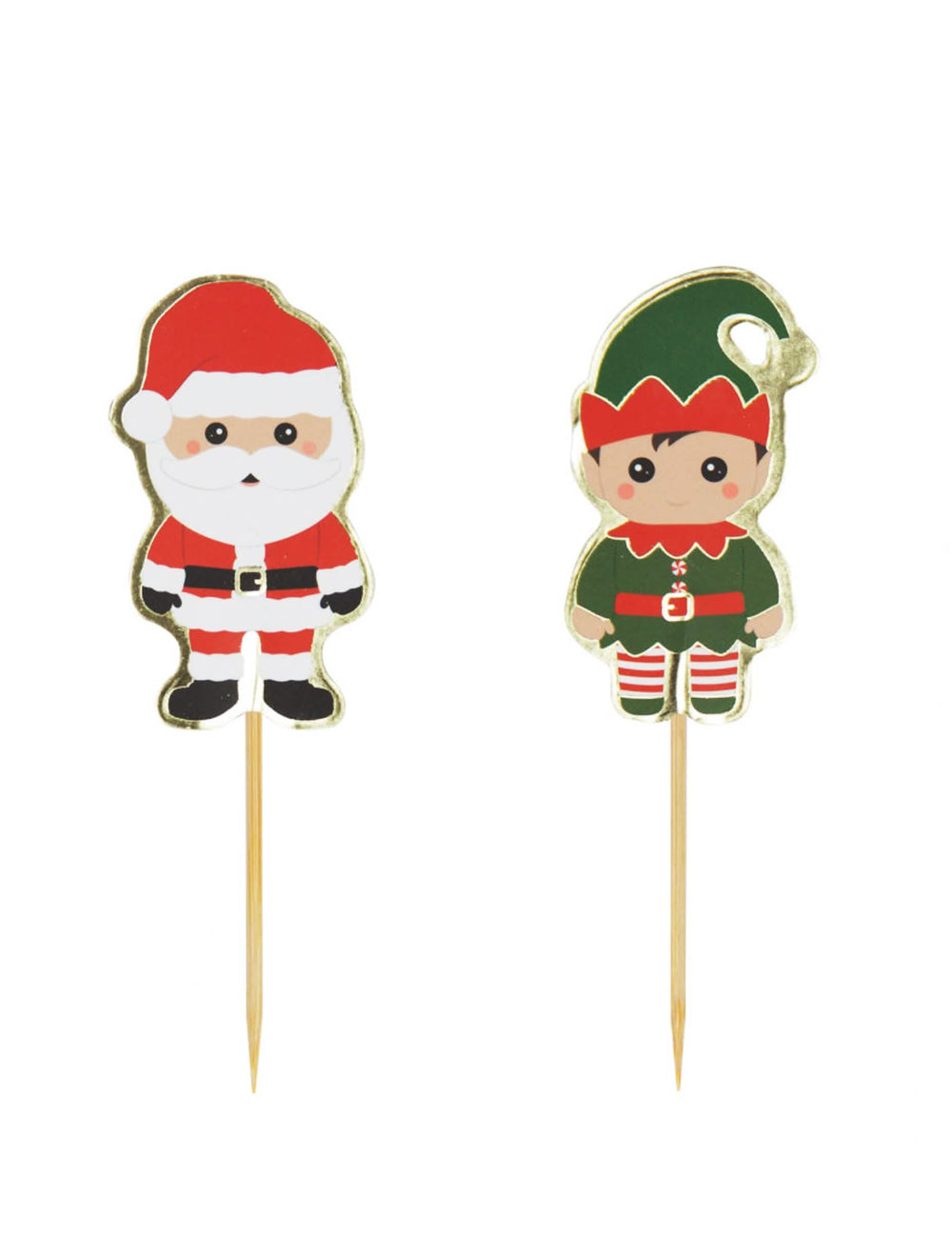 Drevené špáradlá Sweety Xmas santa claus a škriatok na vianoce červené a zelené