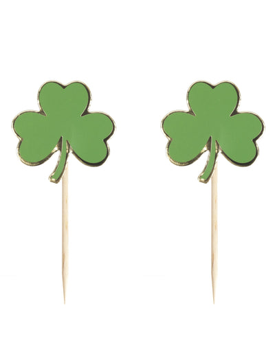 Pics en bois trèfle Saint Patrick pour la fête verts et dorés