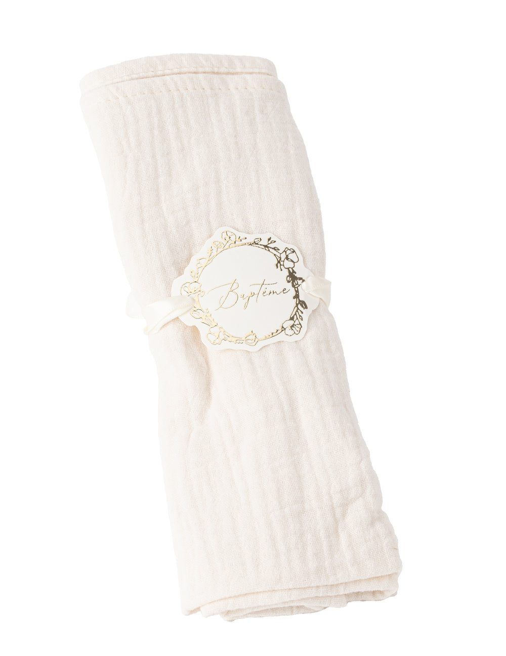 Ronds de serviette baptême pour table blanc crème et doré en papier
