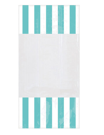 10 prúžkovaných plastových vreciek v mentolovej farbe 25 x 13 cm s okienkom 