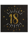 Serviettes papier joyeux anniversaire 18 pour fête noir et or avec étoiles dorées