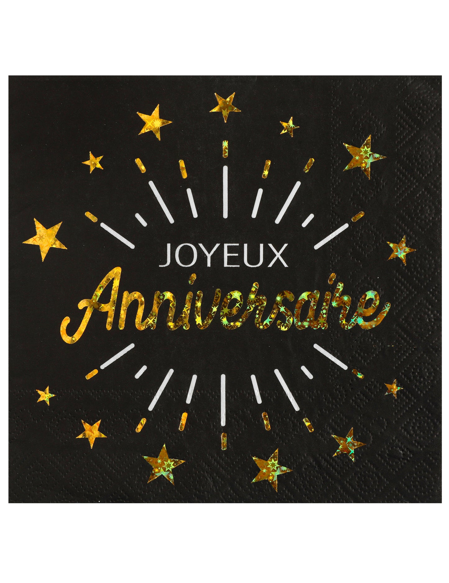 10 čierno-zlatých papierových obrúskov k narodeninám, 33 x 33 cm s hviezdami