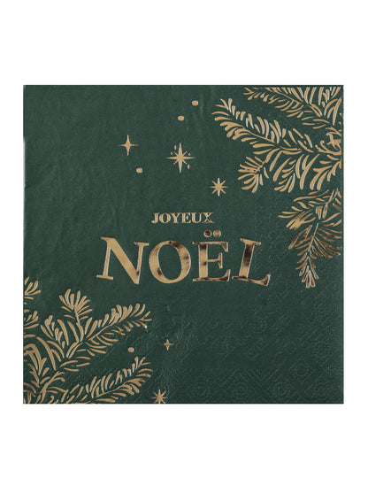 10 zeleno-zlatých vianočných papierových obrúskov, 33 cm, Veselé Vianoce