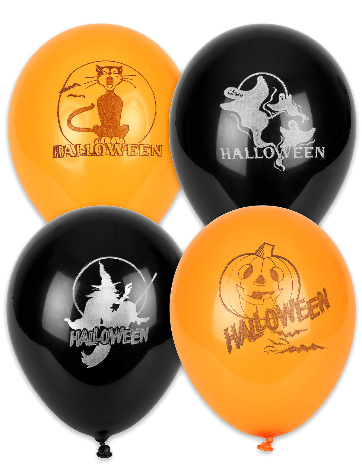 Ballons Halloween pour décoration noirs et oranges avec motifs de chat fantômes sorcière et citrouille
