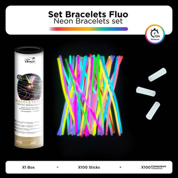 Set de 100 bracelets phosphorescents pour fête multicolores avec connecteurs
