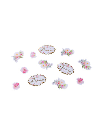 Confettis aquarelle et amour pour mariage romantique rose et blanc avec dorure