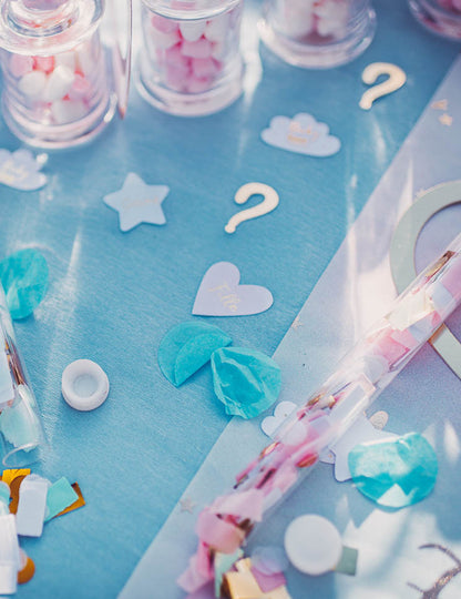 100 ružových, modrých a zlatých konfiet na odhalenie pohlavia dievčatka alebo chlapca