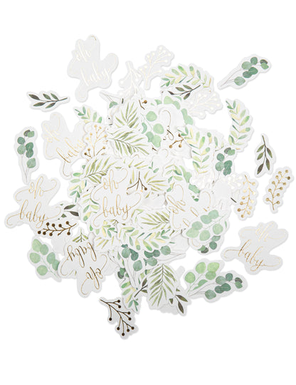 100 konfiet Oh Baby, rastlinné a so zlatým eukalyptom, na oslavu príchodu bábätka