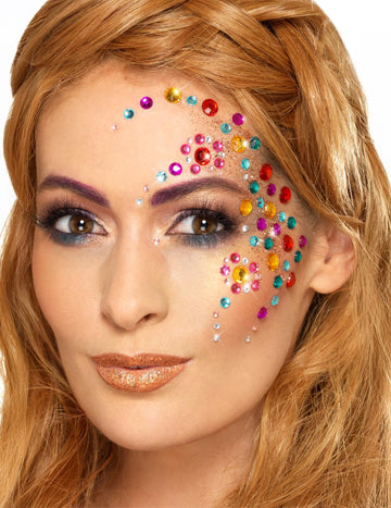 Strass pour visages pour adulte multicolores lot de 100 pièces adhésives