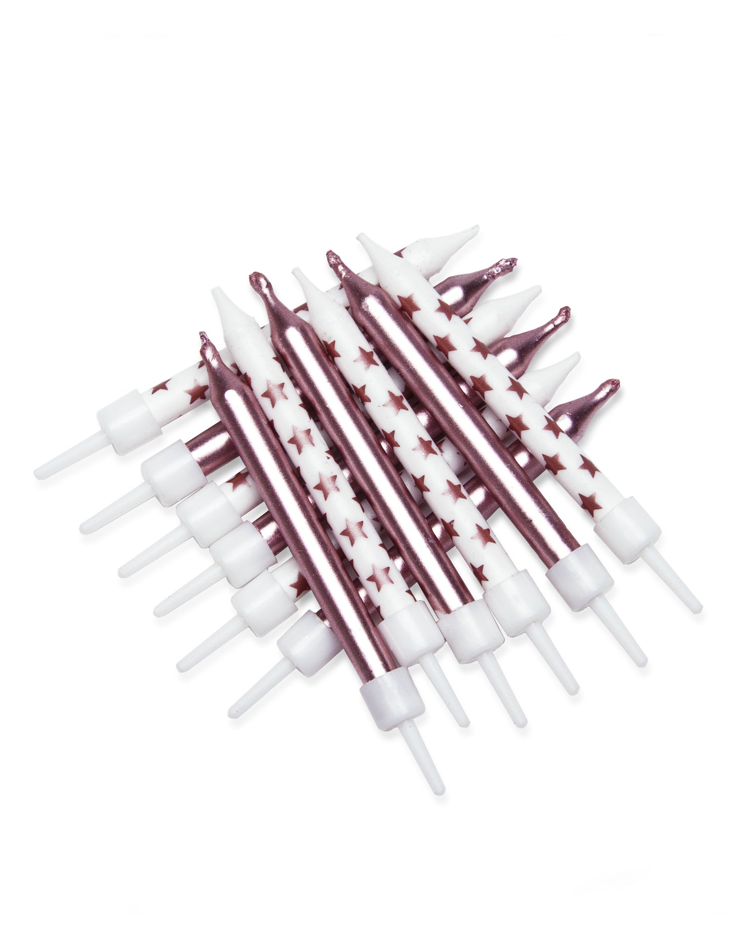 12 ružovo-zlatých hviezdnych sviečok 7,5 cm na tortu