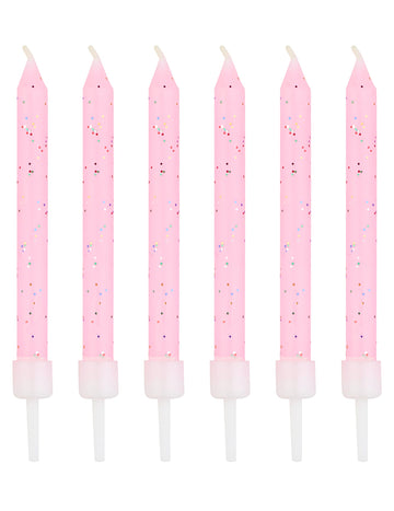 12 ružových trblietavých sviečok 7,5 cm s držiakmi 