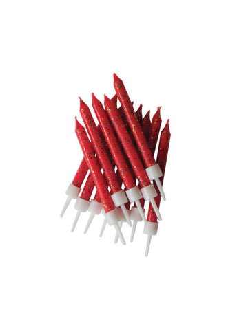 12 červených trblietavých sviečok 7,5 cm na narodeninovú tortu