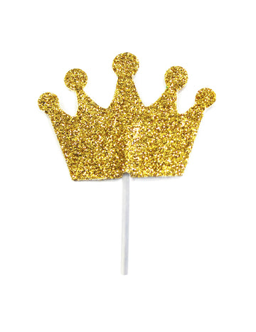 12 ozdôb na tortu na trblietavých zlatých korunkách 6,5 cm na koláčiky