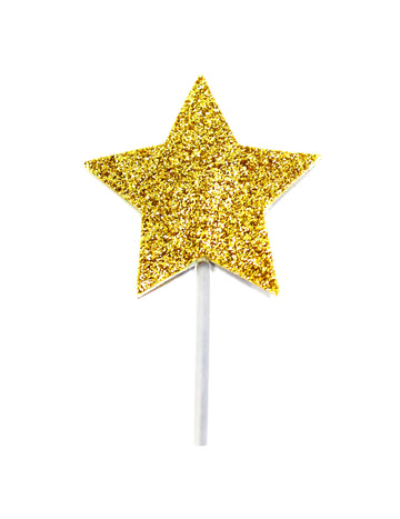 12 ozdôb na tortu na trblietavých zlatých hviezdičkových ozdobách 6,5 cm na narodeniny