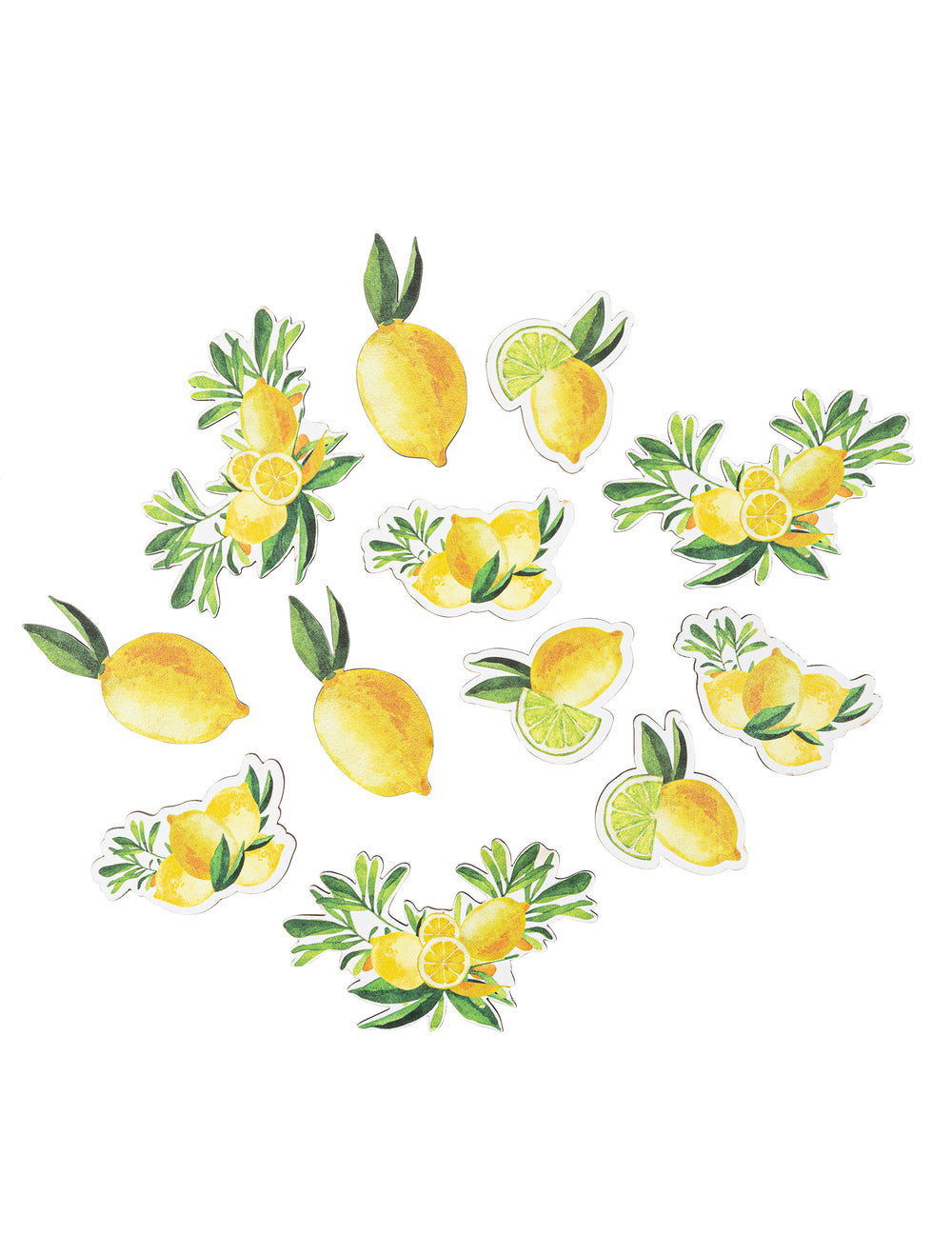 12 confettis citrons pour décoration de table jaune et vert en bois