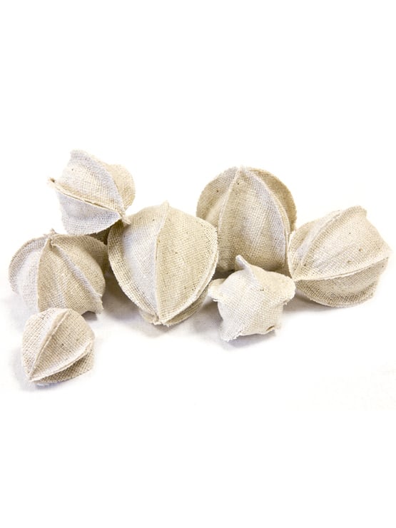 12 dekorácií physalis z prírodného ľanu 3 až 5 cm 